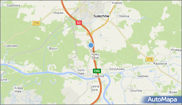 mapa Nowy Świat, Nowy Świat gmina Sulechów na mapie Targeo